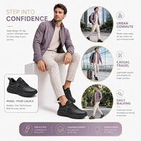 Chaussures décontractées pour hommes, entièrement noires, respirantes, en cuir grainé, semelle épaisse, amortissantes, antidérapantes, sportives