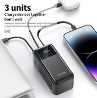 Batería Externa Aspor A362, la Más Vendida, con Carga Rápida de 65W, 20000mAh, Doble USB, para Teléfono Inteligente, con Cables Integrados