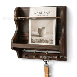 Wooden Wall Mounted Mail Organizer Storage Rack Entryway <b>Shelf</b> With <b>Hooks</b> For Home Living Room Decoration - Product Image 5