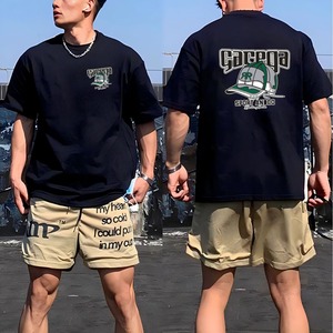 T-shirt da uomo in puro cotone a maniche corte, pesante 230g, traspirante, anti-umidità, stile Hong Kong, collo ampio, logo personalizzabile - Product Image 3