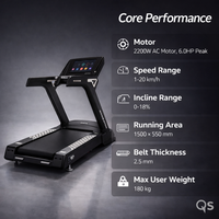 Tapis roulant intelligent commercial QS-V8 avec écran LED de 18,5 pouces, moteur AC de 6,0 CV, inclinaison de 0 à 18 %, vitesse de 20 km/h