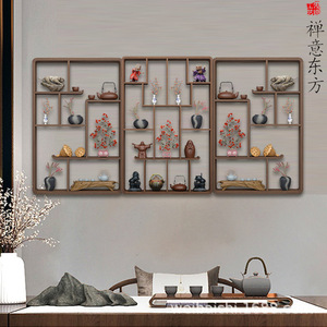 Estante de Exhibición de Madera Maciza, Rectangular, de Pared, Estilo Chino Moderno, para Té, Mueble Multiusos, Separador de Ambientes para Sala de Estar - Product Image 1