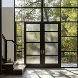 <span class=keywords><strong>Porte</strong></span> extérieure en aluminium de style américain Double verre trempé Portes d'entrée résidentielles <span class=keywords><strong>Porte</strong></span> battante en aluminium à battant - Product Image 4