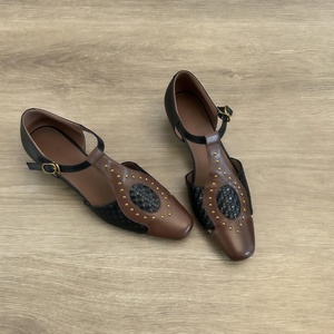 Sandales romaines Baotou rétro en cuir de vachette de luxe, faites à la main, tressées, à talon épais, bout carré et bride à boucle pour <span class=keywords><strong>femme</strong></span> - Product Image 4