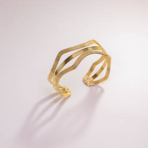 Brazalete Apilable Irregular de Aleación de Cobre Bañado en Oro de 18k, Joyería de Diseño Moderno para Fiestas y Regalos - Product Image 4