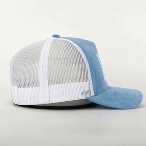 OEM Custom High Quality 5 Panel Men Women Fashion 3D Embroidery Logo Sky Blue Velvet Mesh Snap Back Cap Gorras Trucker <b>Hat</b> - Product Image 4