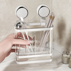 Wall Mounted Suction Cup Chopstick Holder Rectangle Multi Function Kitchen Storage Rack With Drawer For Utensils And Chopsticks - Product Image 4