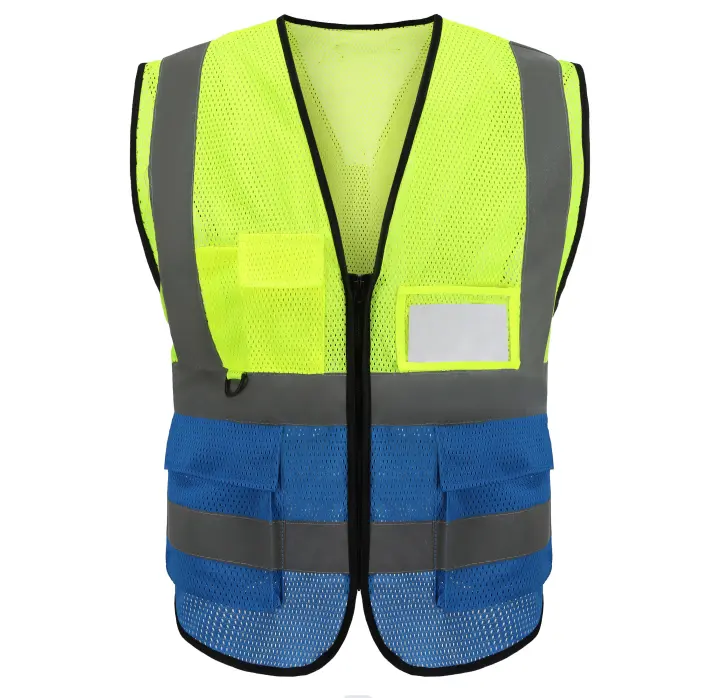 ITE worker-chaleco reflectante de poliéster transpirable con múltiples bolsillos, prenda de vestir de dos colores de retales de verano