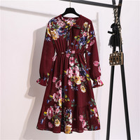 Casual manches Longues mince conception femmes robe en mousseline de soie imprimé floral bohème robes d'été en gros