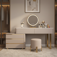 Ensemble de coiffeuse modulaire de luxe européen moderne en bois réglable avec miroir éclairé, 5 tiroirs et tabouret pour chambre/salon