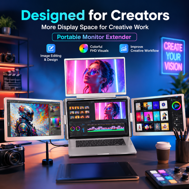 Portable Triple Monitor for Laptop FHD 1080P IPS Laptop Monitor Extender Triple Screen with USB C