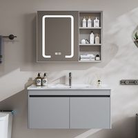 Perlengkapan Kamar Mandi Hotel, Unit Vanity Kamar Mandi Aluminium Gantung Dinding, Finishing Cat Gloss Abu-abu, Kabinet Kamar Mandi dengan Fitur Pintar