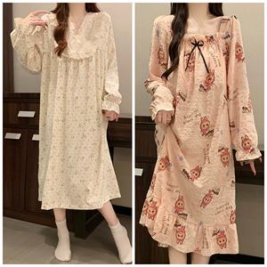 Vestito da Donna Autunnale Best-seller, Morbido e Traspirante con Fiocco Decorativo, <span class=keywords><strong>Taglie</strong></span> Forti, Pigiama Carino da Donna, Abbigliamento Casual per Casa - Product Image 3