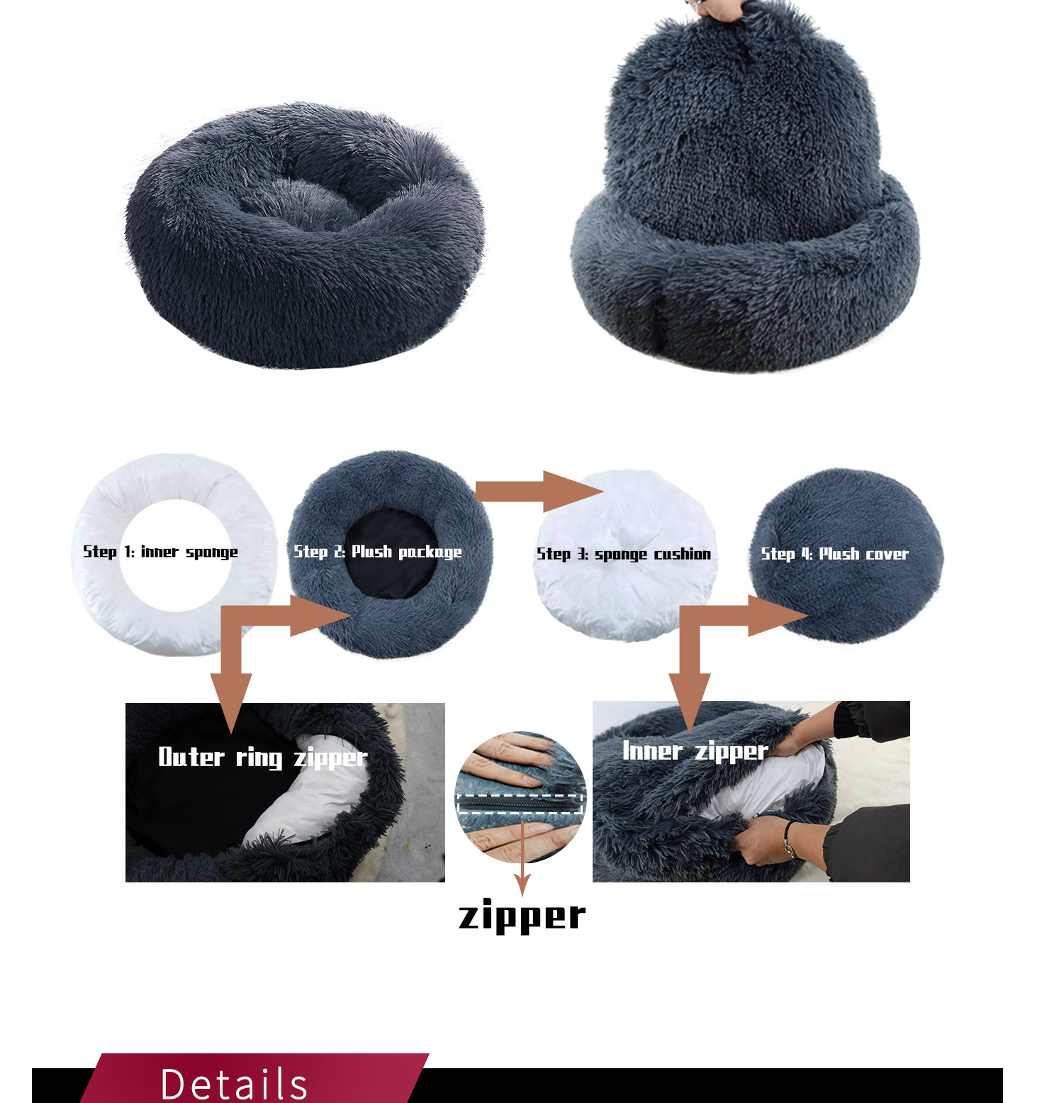 Donut Dog Bed Round Soft Removable Washable Two Zipper Pet Pet Bed Manufactures