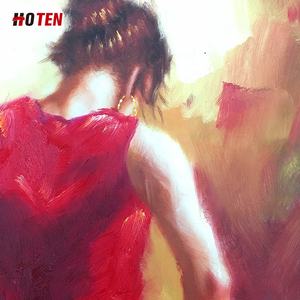 Peinture à l'huile abstraite moderne sur toile, femme espagnole de flamenco peinte à la main dans une robe rouge - Product Image 4