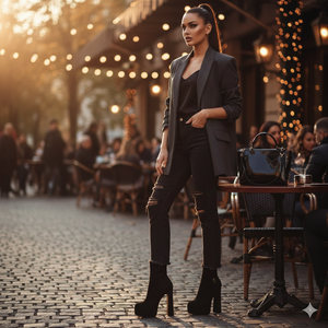 WETKISS Bottines à talons hauts et plateforme pour femme, en faux daim noir, style sexy et audacieux, pour soirée en boîte de nuit - Product Image 5