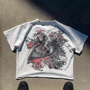 Ropa de calle 100% algodón de alta calidad 300 Gsm camiseta de peso pesado Vintage desgastado Boxy recortado dobladillo camiseta Unisex personalizada - Product Image 1