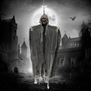 Esqueleto de fantasmas voladores colgantes de <span class=keywords><strong>ojos</strong></span> <span class=keywords><strong>rojos</strong></span> animados eléctricos espeluznantes parlantes de <span class=keywords><strong>Halloween</strong></span> <span class=keywords><strong>para</strong></span> suministros de fiesta de cementerio interior y exterior - Product Image 1