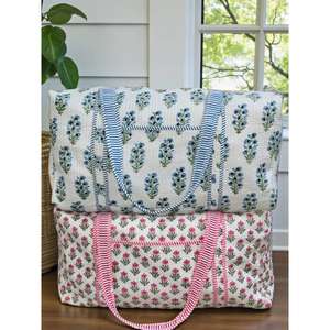 Bolsa de Viaje Tipo Duffel, Bolsa de Almacenamiento de Algodón, Bolsa de Viaje Acolchada Hecha a Mano, Bolsa de Hombro de Tamaño Estándar con Estampado de Bloques, Bolsa de Compras Estilo Boho - Product Image 2