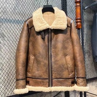 Blouson d'Aviateur Vintage B3 en Cuir avec Fourrure de Mouton Shearling pour Hommes