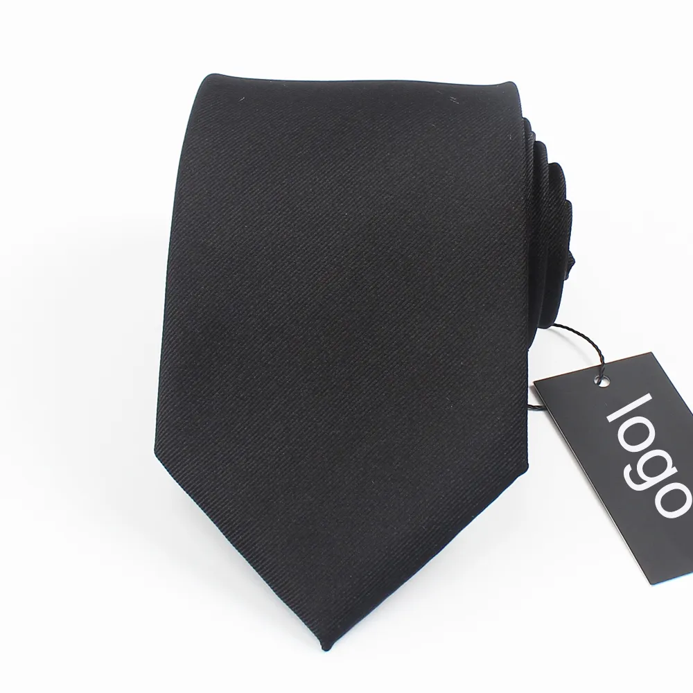 High Quality Solid Black 100% Polyester Neck Tie For Men