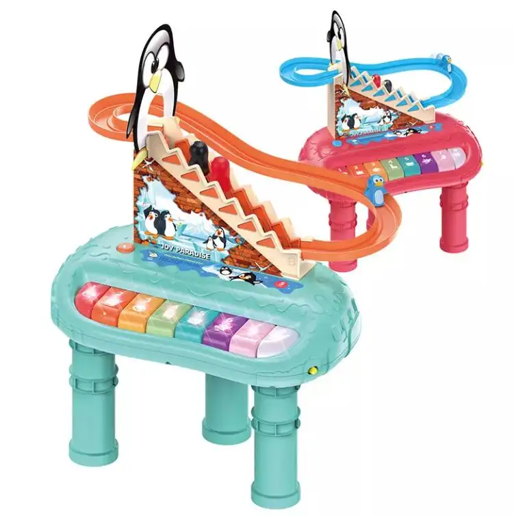 New Early Educational 2 IN 1 Game Table Slide Track Climbing Penguin Plastic Electronic Musical Piano Toy For Kid