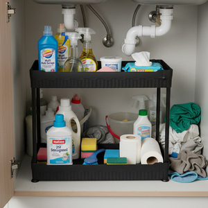 Gabinete de cocina y baño, organizador para debajo del fregadero, armario deslizante, organizador de cesta, cajón, estante de fregadero deslizante de 2 niveles - Product Image 4