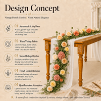 Guirlande de table en fleurs artificielles champagne, arrangement de roses en soie et d'hortensias, décoration de réception de mariage faite à la main