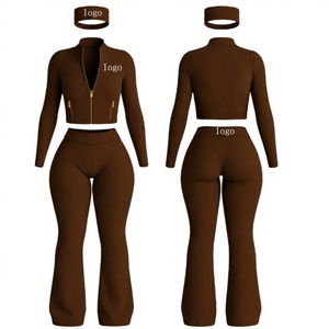 Set Sportivo da Donna Personalizzato in 3 Pezzi: Giacca Yoga con Zip, Pantaloni a Vita Alta e Fascia per Capelli in Spandex e Nylon - Product Image 1