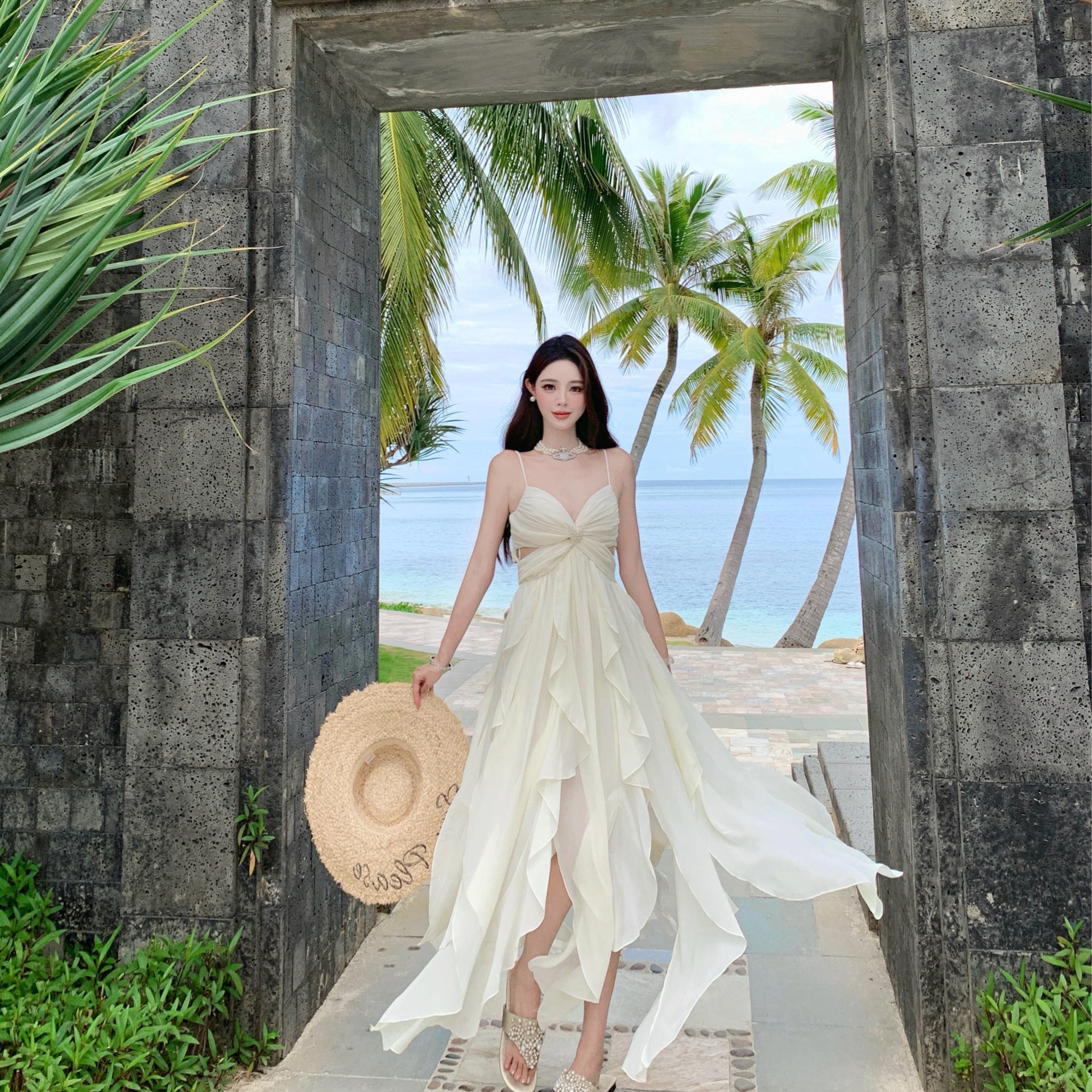 white christmas dresses Backless White Chiffon Maxi Dress main image 1