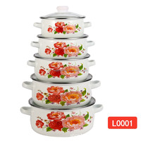 Ensemble de casseroles en émail Japandi de luxe 14+16+18+20+22+24CM, de haute qualité, en métal durable, en fer et en verre, pour un usage domestique