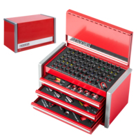 GEINXURN Boîte à outils portable en acier rouge à 3 tiroirs, 106 pièces, embouts de tournevis, mini boîte à outils de bricolage