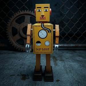 Robot rétro vintage personnalisé en fer blanc à remonter, à grandes dents en acier et à face carrée, jouet de collection mécanique, accessoire de photographie et objet de bureau - Product Image 4