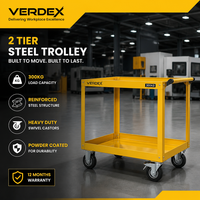 Chariot logistique en métal robuste avec roulettes pivotantes, 2 niveaux, chariot de rangement jaune pour la manutention de stocks en vente au détail et en magasin