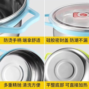 Stainless Steel Food Storage Bowls With Lids Round Clip On Handles Sky Blue And Green Travel Use - Product Image 3