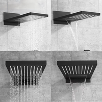 Ensemble de douche mural noir de 15 pouces avec robinet de pluie en cascade, mitigeur encastré au plafond, système de douche pour hôtel