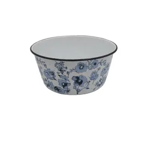 Classic Metal Enamel Cereal & Popcorn Bowl with Rolled Rim Sustainable Design for Camping Occasions