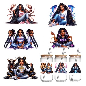 Autocollants Signes du Zodiaque <span class=keywords><strong>Horoscope</strong></span> 3D UV DTF Décalcomanies pour gobelets Transferts UV Femme Noire Affirmation Gobelet en Verre Autocollants - Product Image 1
