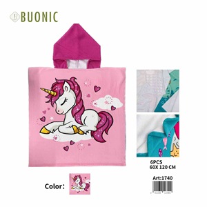 Buonic Poncho Unicorno 60x120 cm Asciugamano con cappuccio per bambini Rosa - Product Image 1