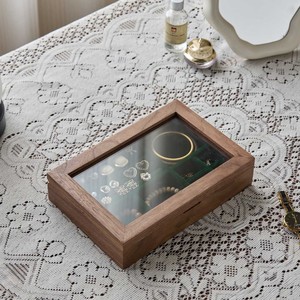 Wooden Jewelry Box Rectangle Solid Color Walnut 24x16.2x5.2cm With Lids For Necklace <b>Ring</b> Earring <b>Storage</b> - Product Image 4