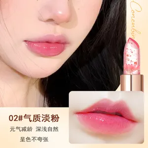 Rouge à lèvres en gelée de fleurs en cristal de température transparent clair personnalisé maquillage hydratant pour les lèvres