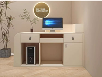 Bureau de salon de manucure moderne en bois rose, comptoir d'accueil au design minimaliste