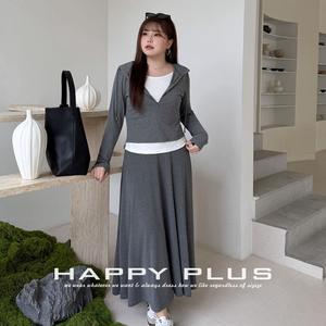 Sweat-shirt à capuche zippé tendance pour femme grande taille, noir, effet deux pièces, en viscose tricotée, haut décontracté de printemps N9490 - Product Image 2