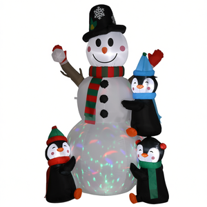 Muñeco de Nieve Inflable con 3 Pingüinos de 6 Pies, Decoración Navideña para Jardín, Luz Giratoria Colorida, Decoración Navideña - Product Image 1