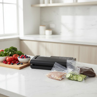 Mini Scelleuse Alimentaire Sous Vide Portable en Acier Inoxydable, Machine Automatique de Scellage de Sacs Plats pour Cuisine Domestique
