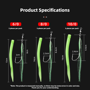 Juego de anzuelos luminosos para anguila, anzuelos de vástago largo con púas, señuelos coloridos para lubina rayada, tubo de arrastre, cebo para pesca en agua salada - Product Image 4