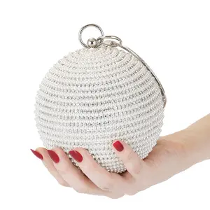 Rhinestone Chain Wedding Bag Women Pearl Ball Shaped Clutch Circle Handle Bracelet Bags