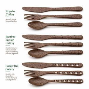 Eco Biodegradable Bamboo Section Cutlery <b>Coffee</b> Ground Cutlery Set Compostable Disposable Fork Knife <b>Spoon</b> for Catering - Product Image 3