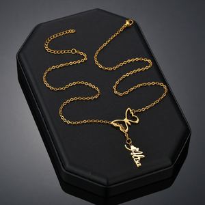 Diy Customize Gold Butterfly <b>Name</b> <b>Necklace</b> Chain Stainless Steel Set Silver Jewelry Personalized <b>Custom</b> - Product Image 2