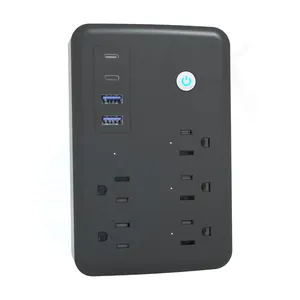 Power Strip With Usb Port 5-way Socket 2 Usb+Type-c Port Socket 40W Fast Charging Power Socket With Surge Protector Plug Black